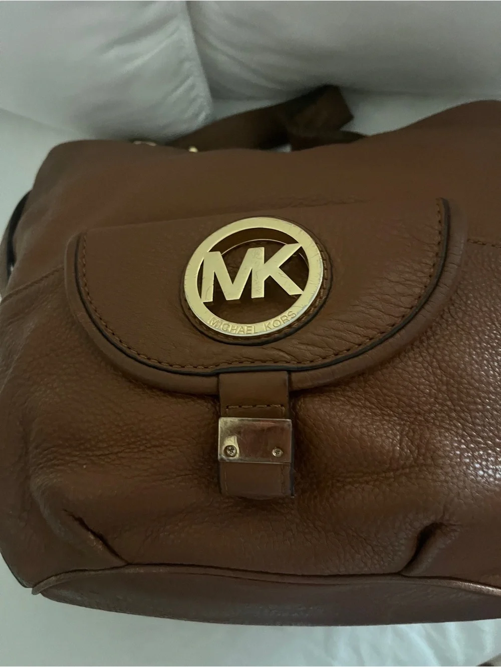 Michael Kors Brown Pebbled Leather Hobo with Gold MK Emblem
